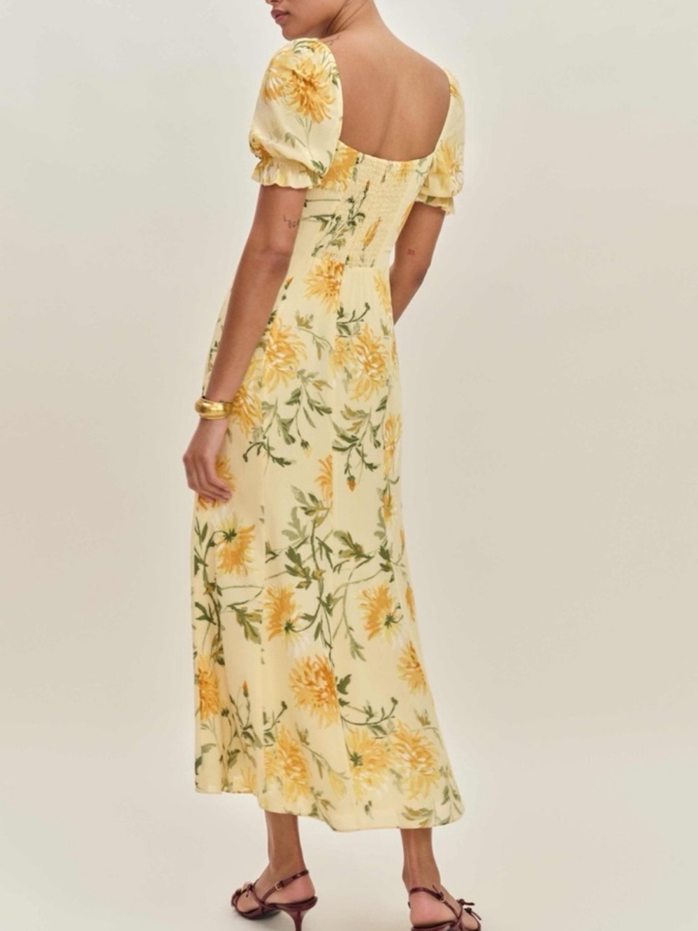 NWT Reformation Gloria Floral Yellow Puff Sleeve Maxi Dress (Size 2) - Picture 2 of 14